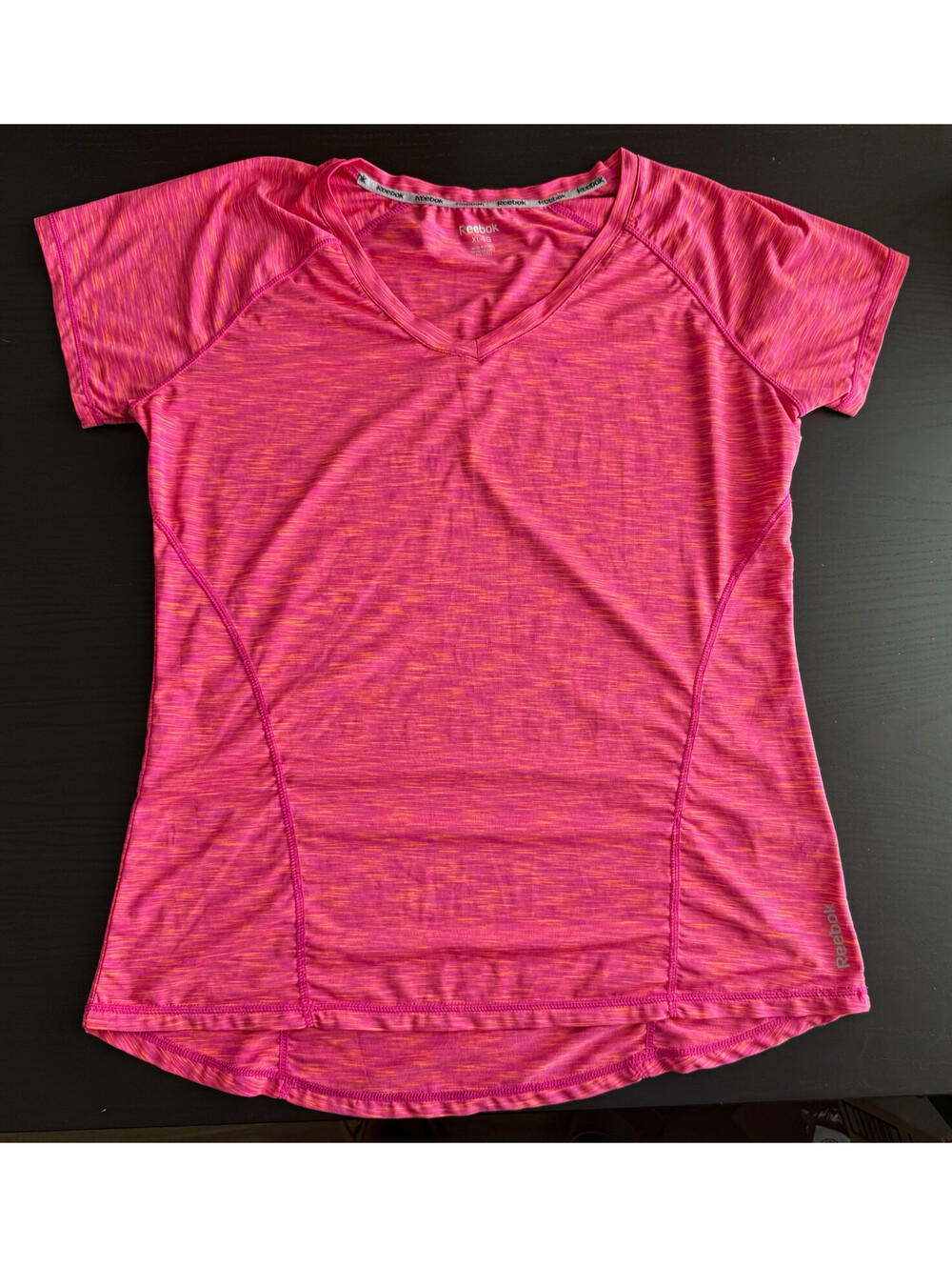 Reebok Womens XL Pink Heathered V-Neck Athletic Short Sleeve Training Shirt